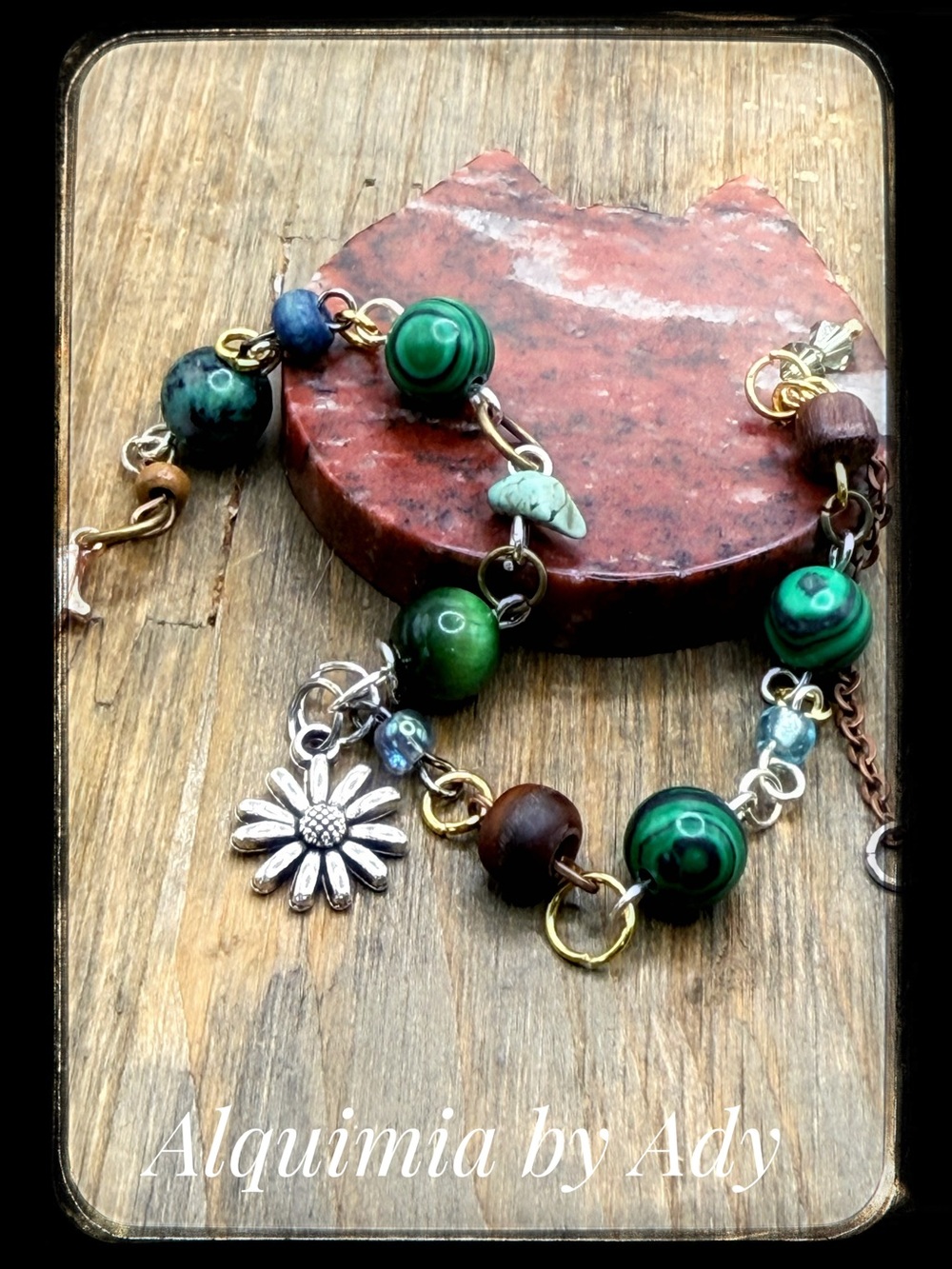 Old golden, bronze and silver  malachite bracelet + FALL ESSENTIALS